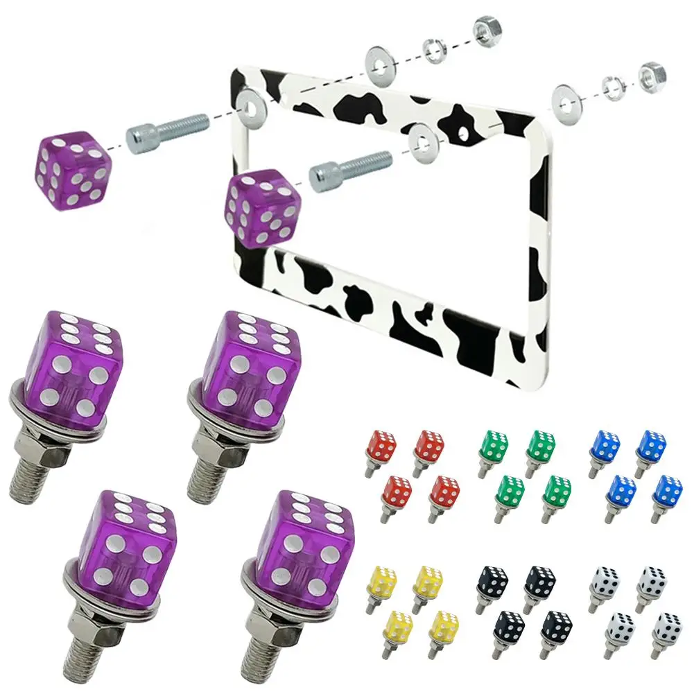 4pcs Car Dice License Plate Screws Universal Motorcycle Frame Fastener Bolts Set Automotive Exterior Decoration Accessories