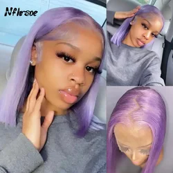 Bob Hair Wig Human Hair Light Purple Lace Front Wig 13x4 Lace Wig HD Transparent Lace Frontal Wig Brazilian Remy Hair Wig 180%