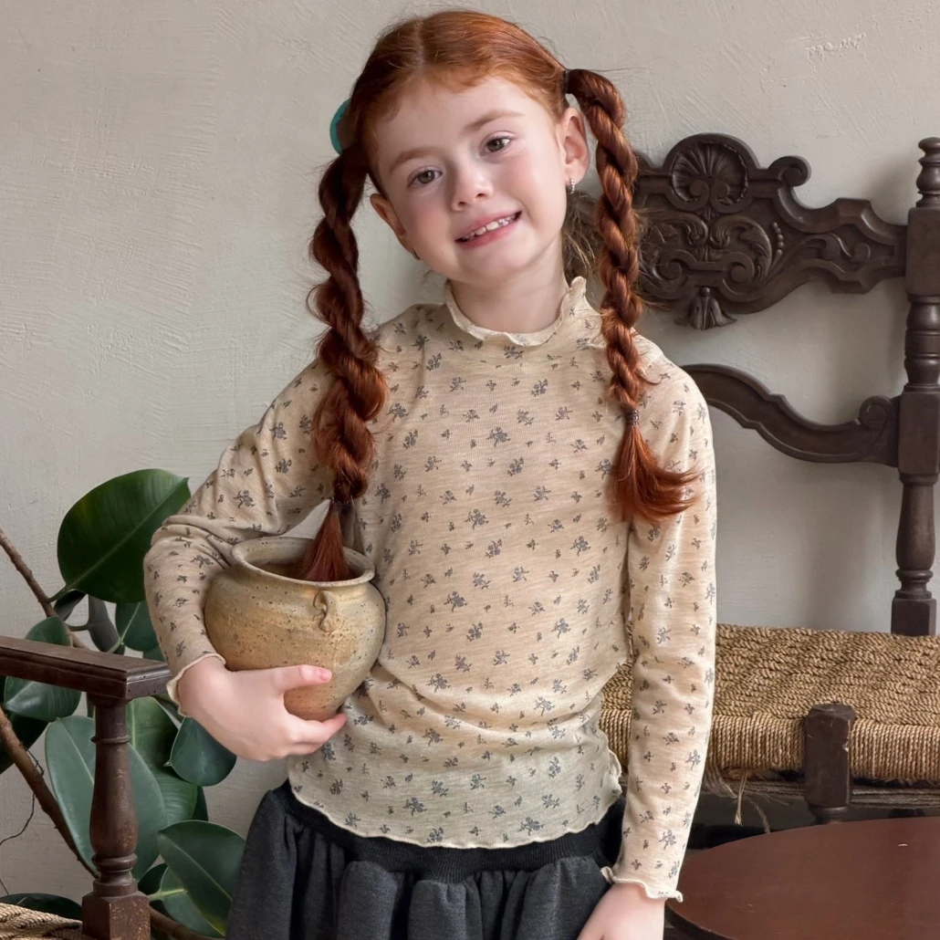 Girls T-shirt 2026 Spring and Autumn New Children's Clothing Korean Style Girl Baby Fashion Flower Half High Collar Bottom Shirt