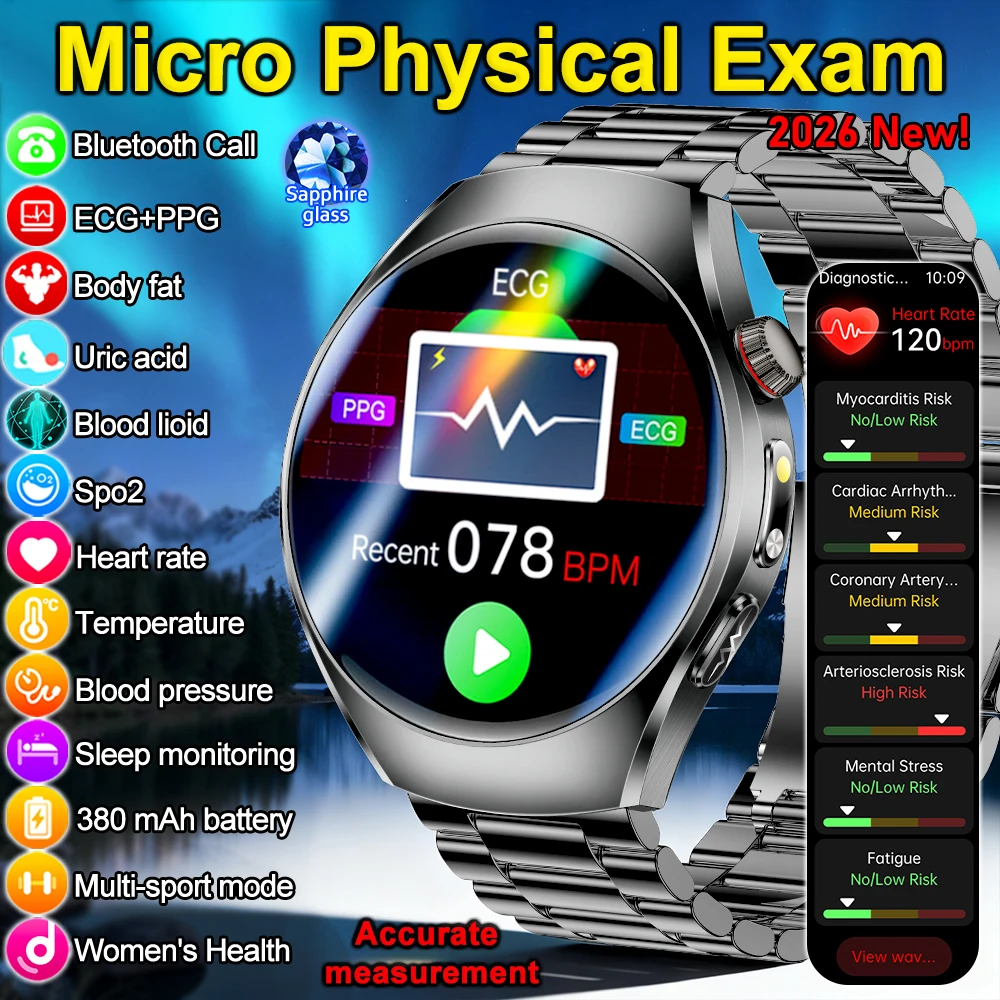 

2026 New Nursing Grade Health Analysis SmartWatch ECG+PPG Blood pressure lipids Uric acid Wireless Call Smartwatch For Men Women