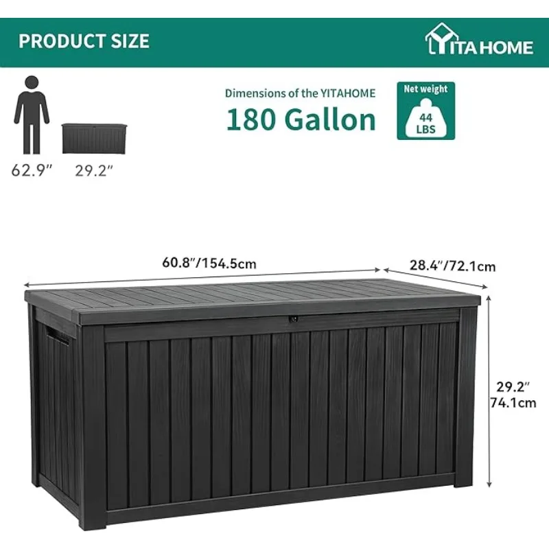 YITAHOME-Boîte de pont en résine 80 gallons, boîte de rangement d'extérieur verrouillable pour meubles, boîte de pont étanche pour tapis