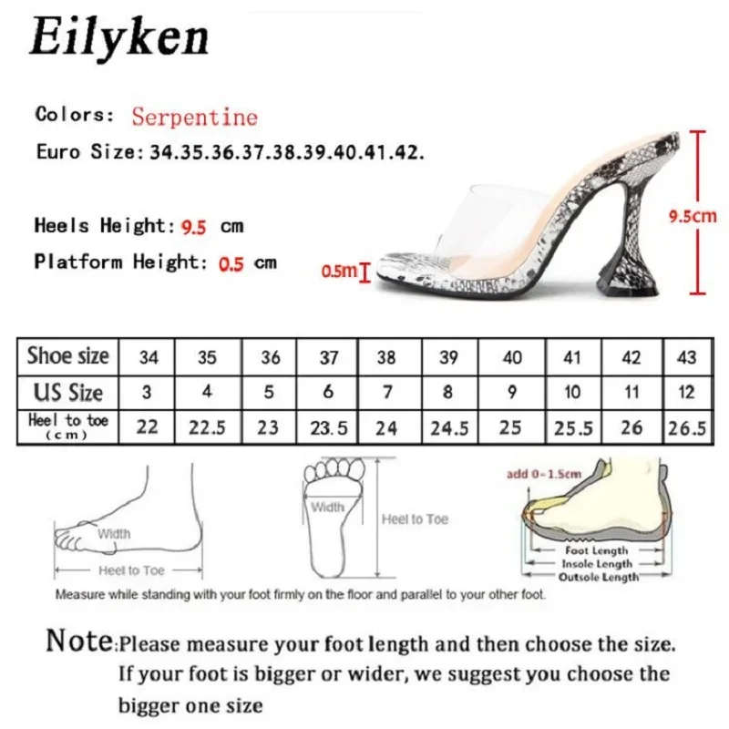 Eilyken 2024 New Summer Snake Grain PVC Transparent Woman Slippers Fashion Square Toe Party High Heels Ladies Shoes