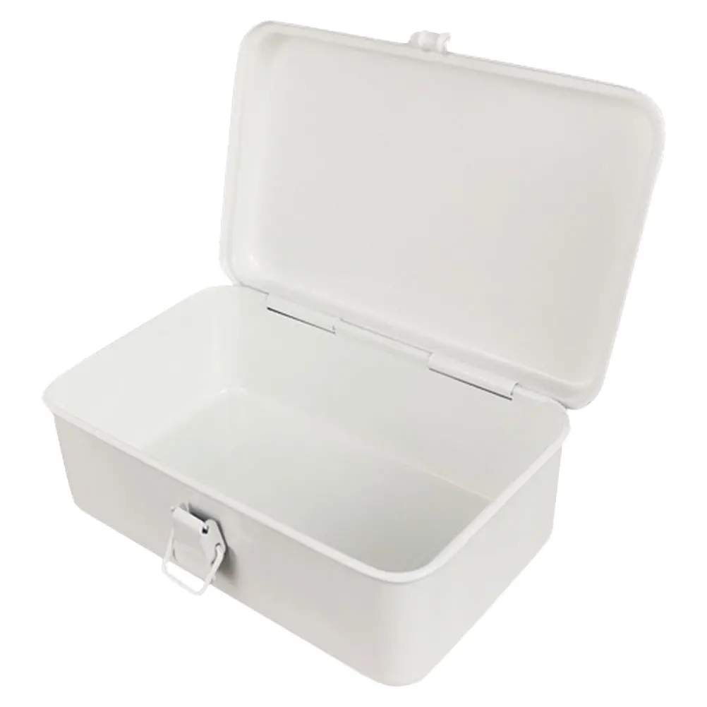 Metal Storage White Vintage Toolbox with Lockable Clasp for Office Items Tape Notepad Metal Tape Container Container
