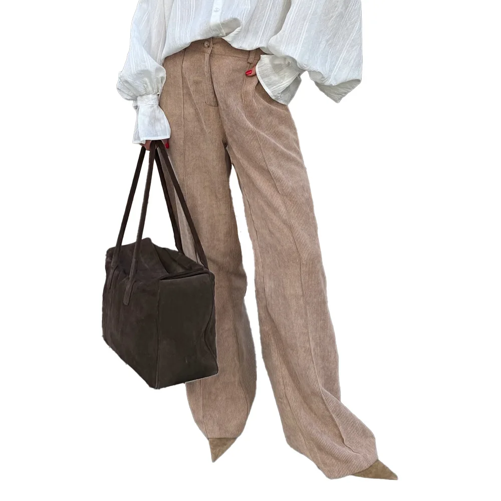 القطن الخالص سروال قصير 2025 الخريف الأمريكية الرجعية واسعة الساق السراويل فضفاضة بناطيل كاجوال النساء