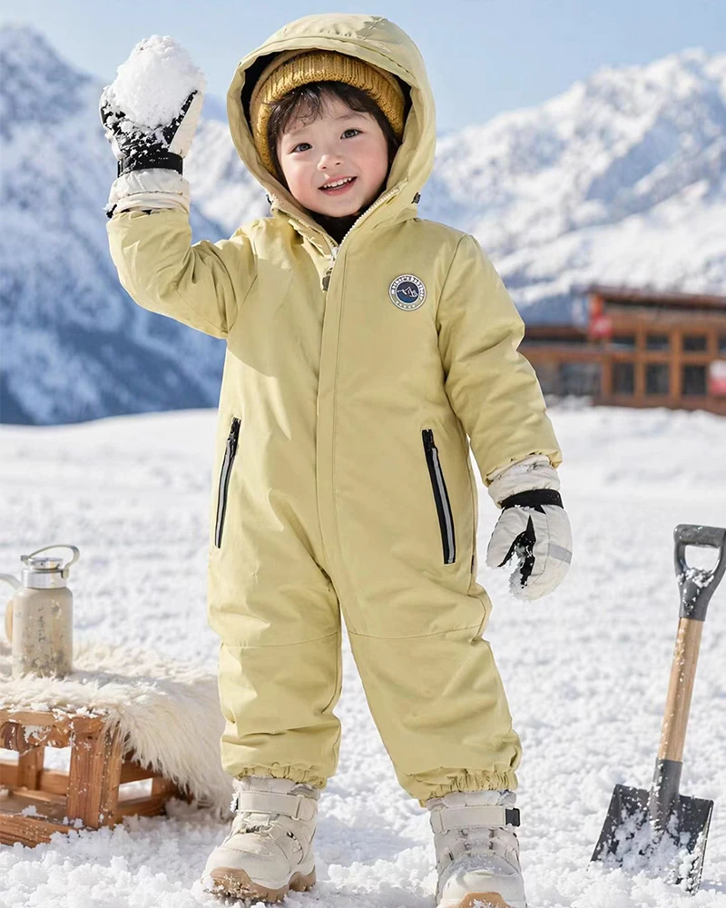 Kinder-Skianzug Winter Herbst Plus Samt Jungen-Jumpsuit Warme Kinderkleidung Wasserdichter Baby-Mantel mit Kapuze Jungen-Schneeanzug 1-5 Jahre – Detail 3