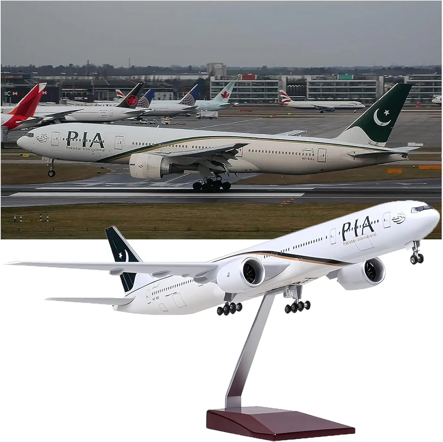 B777 PIA 47CM Scale Aircraft Model 777 Pakistan Airlines Model Airplanes With Wheel Landing Gear Resin Miniature Gift Displays