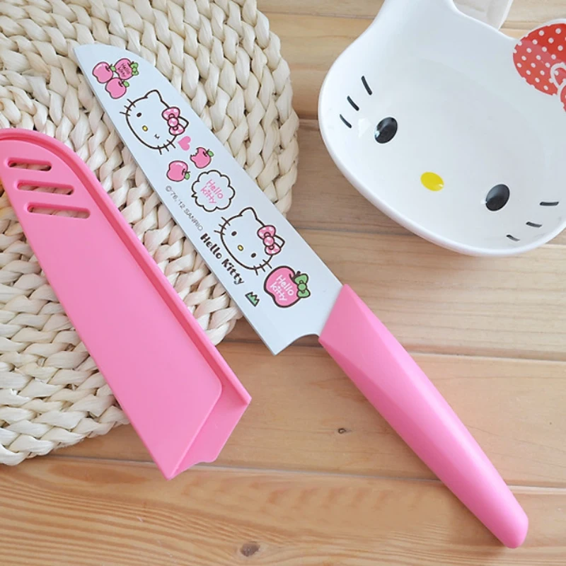 Cute Cartoon Sanrio Knife Hello Kitty Print Stainless Steel Fruit Knife Plastic Handle Mini Kitchen Portable Knife Set Household