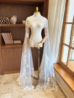 Bolero de encaje floral elegante personalizado para boda, cubrevestido nupcial vintage, bolero de encaje de manga larga, chaqueta nupcial con mangas acampanadas, top de encaje