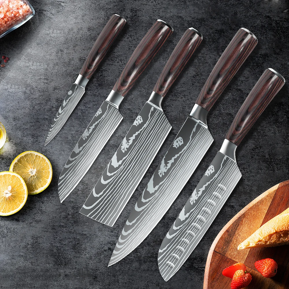 Kitchen Knife Set High Carbon Santoku Chef Knife Stainless Steel Sharp Blade Cutting Knife Utility Paring Peeling Fruit Knives