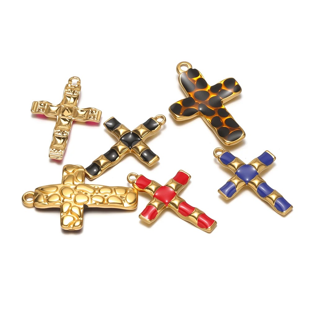 4 Stück Edelstahl Religiöse Emaille-Kreuzanhänger Halskettenanhänger Großpackung für DIY Damenschmuckherstellung Ohrringe Armband Zubehör – Detail 2