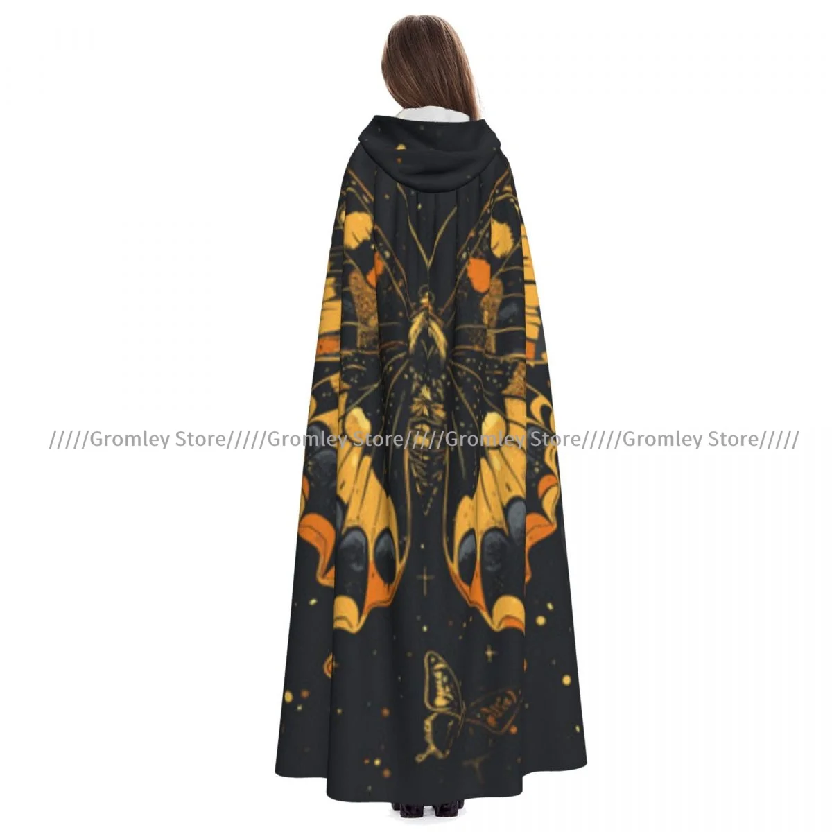 

Butterfly With Skull Stars And Crescent Moon Witch Cloak Halloween Cosplay Costume Adult Unisex Cloak Retro Ages Cape