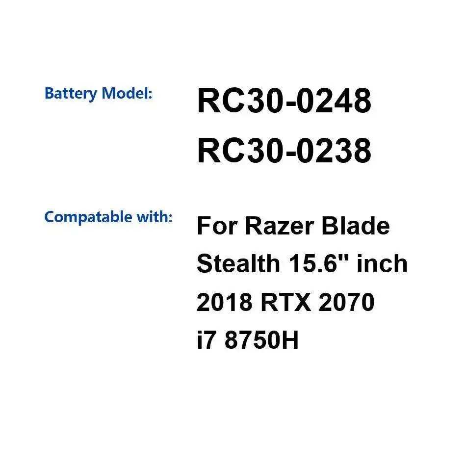 

Для Razer Blade Stealth 15,6 2018 Rtx 2070 I7 8750H RC30-0248 RC30-0238 долговечная производительность 5209 мАч аккумулятор для ноутбука