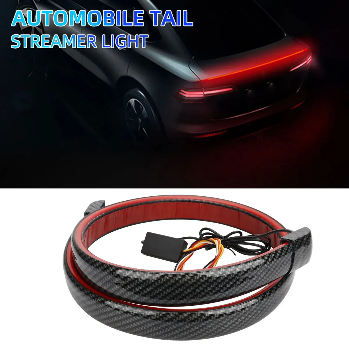 110/120/130cm Dynamic White Yellow Carbon Fiber LED Spoiler Light Car Trunk Spoiler Roof Lip Kit Car Rear Spoiler Light Strip