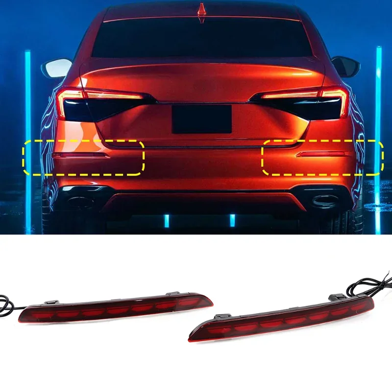 2pcs Car LED Rear Bumper Lights Brake Turn Signal Reflector Light Fog Lamps for Honda Civic 2021 Multifunction Auto Accessories