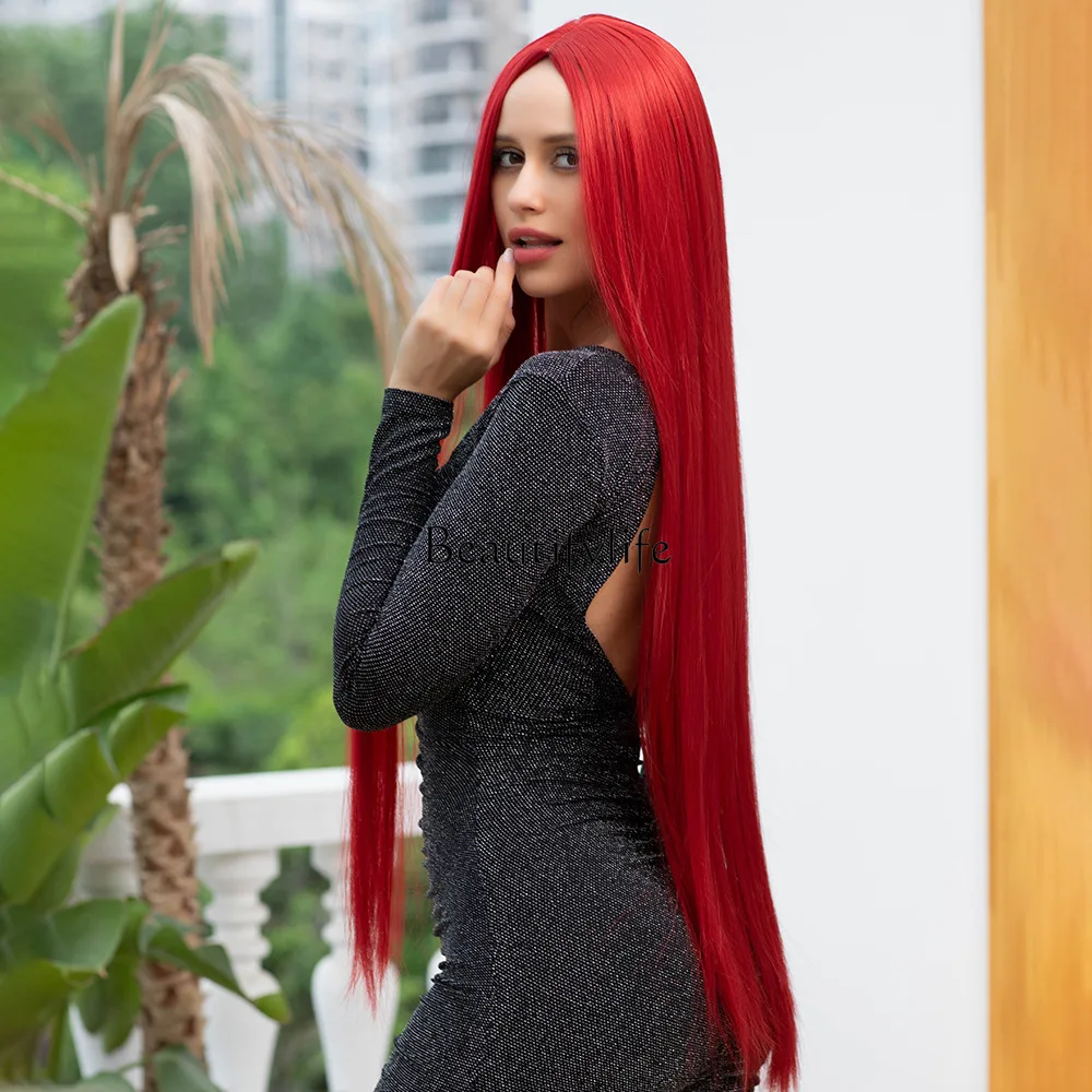 European and American wigs, anime long ornaments, 1 meter medium point, red gray long straight hair