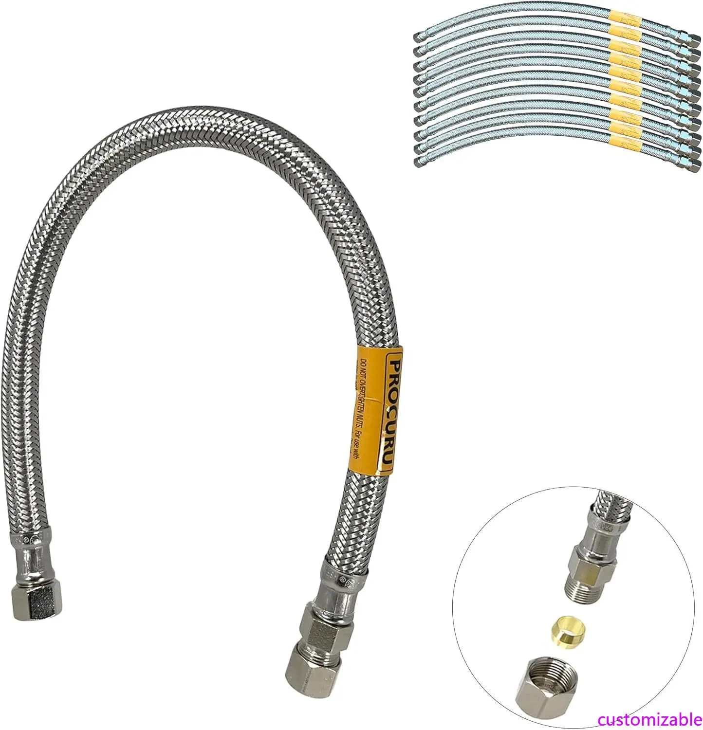 

10 Pack 36-Inch Stainless Steel Braided Faucet Supply Line Extensions, 3/8 Inch OD Compression Connectors