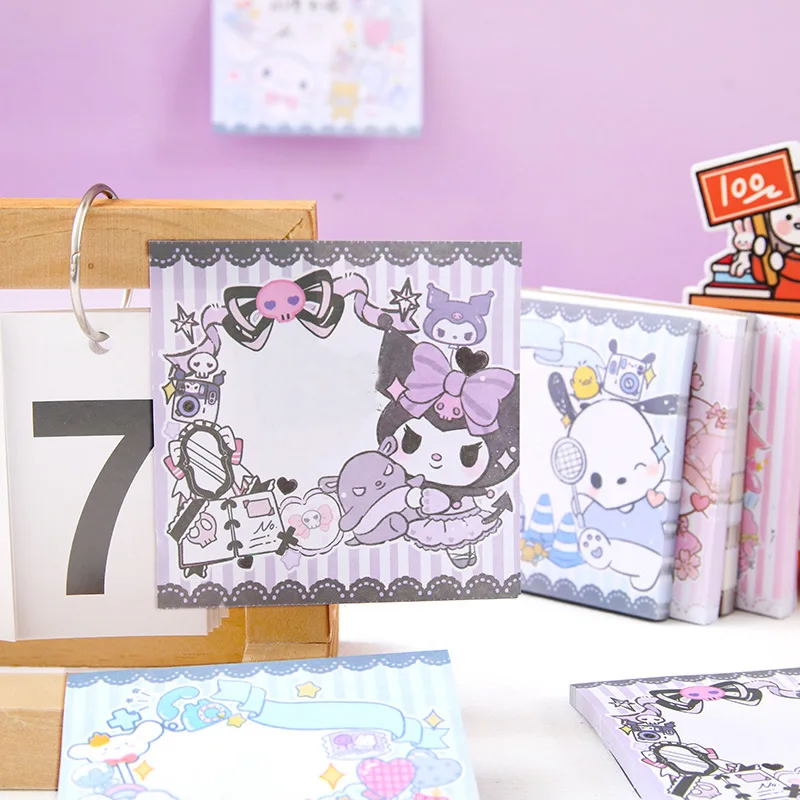 Sanrio Hellokitty Post It Notes Cute Kuromi Cinnamoroll Mymelody Figure Kawaii Student Stationery Handbook Notepad Message Book