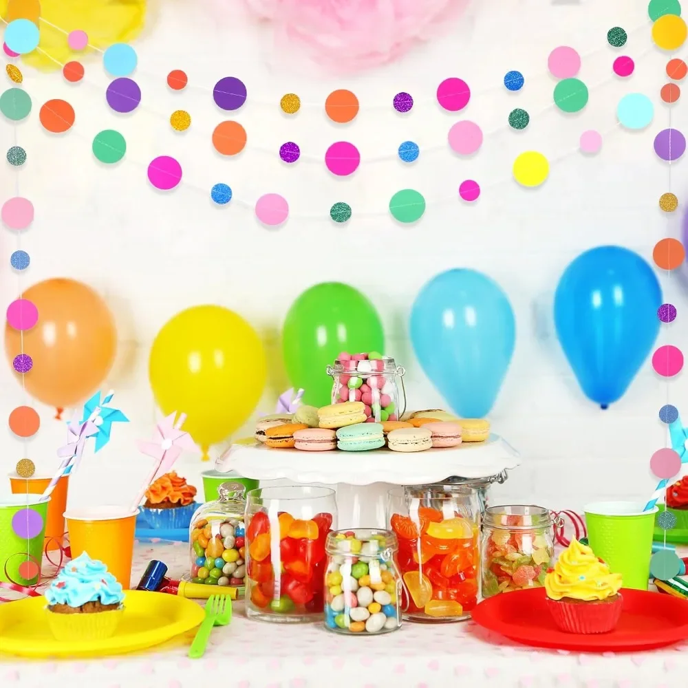 Bunte Kreis-Girlande Banner Geburtstagsparty Hochzeitsfeier Zubehör Hängende Papier-Punkt-Dekorationen für Klassenzimmer – Detail 6