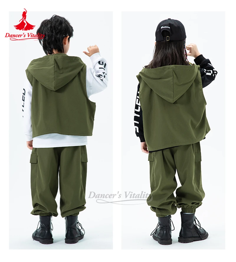 Kit de batería para adolescentes, disfraz de actuación, baile callejero para niños, Jazz, baile rompe, entrenamiento, chaleco con capucha, conjuntos de vitalidad de bailarina