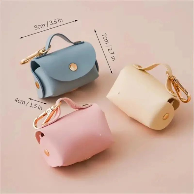 Portable Dog Waste Bag Dispenser With Leather Clip - Durable Polyester
