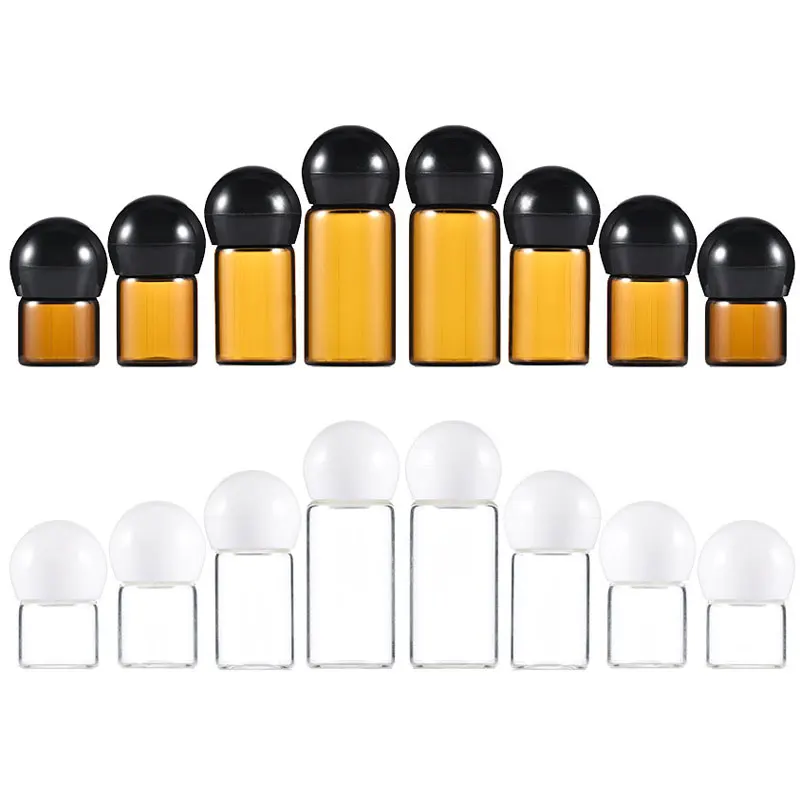 1ml 2ml 3ml 5ml Empty Essential Oil Bottle Spherical Cap Brown Test Sample Vial Cover Storage Bottle Display Glass Container