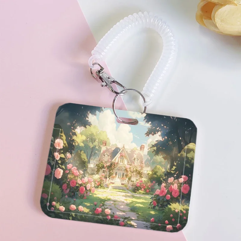 Portatarjetas estilo pintura al óleo, bonito portatarjetas de crédito, insignia, funda para tarjeta de autobús, billeteras, suministros para estudiantes, soporte para sesión fotográfica Kpop