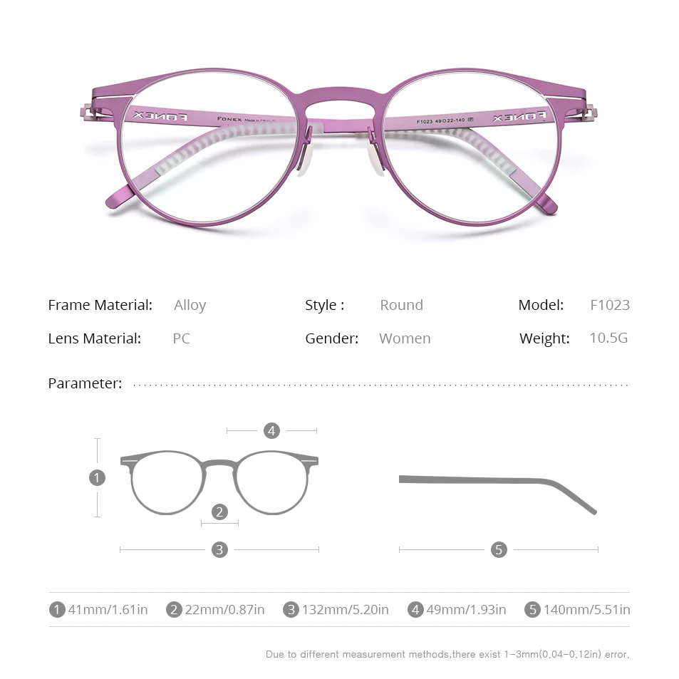 FONEX Alloy Glasses Frame Men Brand Design Ultralight Vintage Round Eyeglasses Women Ultralight Germany Screwless Eyewear 1023