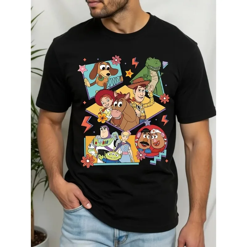 

MOTO-Летняя мужская футболка с рисунком «История игрушек Диснея» для повседневной повседневной деятельности и тематической рубашки унисекс с короткими рукавами