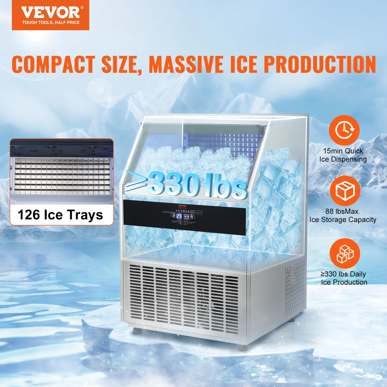 VEVOR Commercial Ice Maker Ice Maker Machine Freestanding Cabinet Ice Maker LED Digital Display, for Bar Home Restaurant