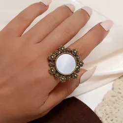 Vintage Gypsy Indian Hollow Flower Mirror Midi Finger Rings for Women Bohemian Ethnic Adjustable Ring Tribal Party Jewelry Gift