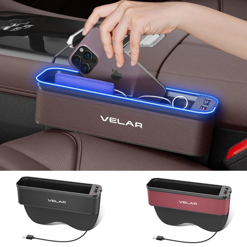 

Car Interior LED 7-Color Atmosphere Light Sewn Chair Storage Box For Land Rover Velar Auto Universal USB Storage Box parts