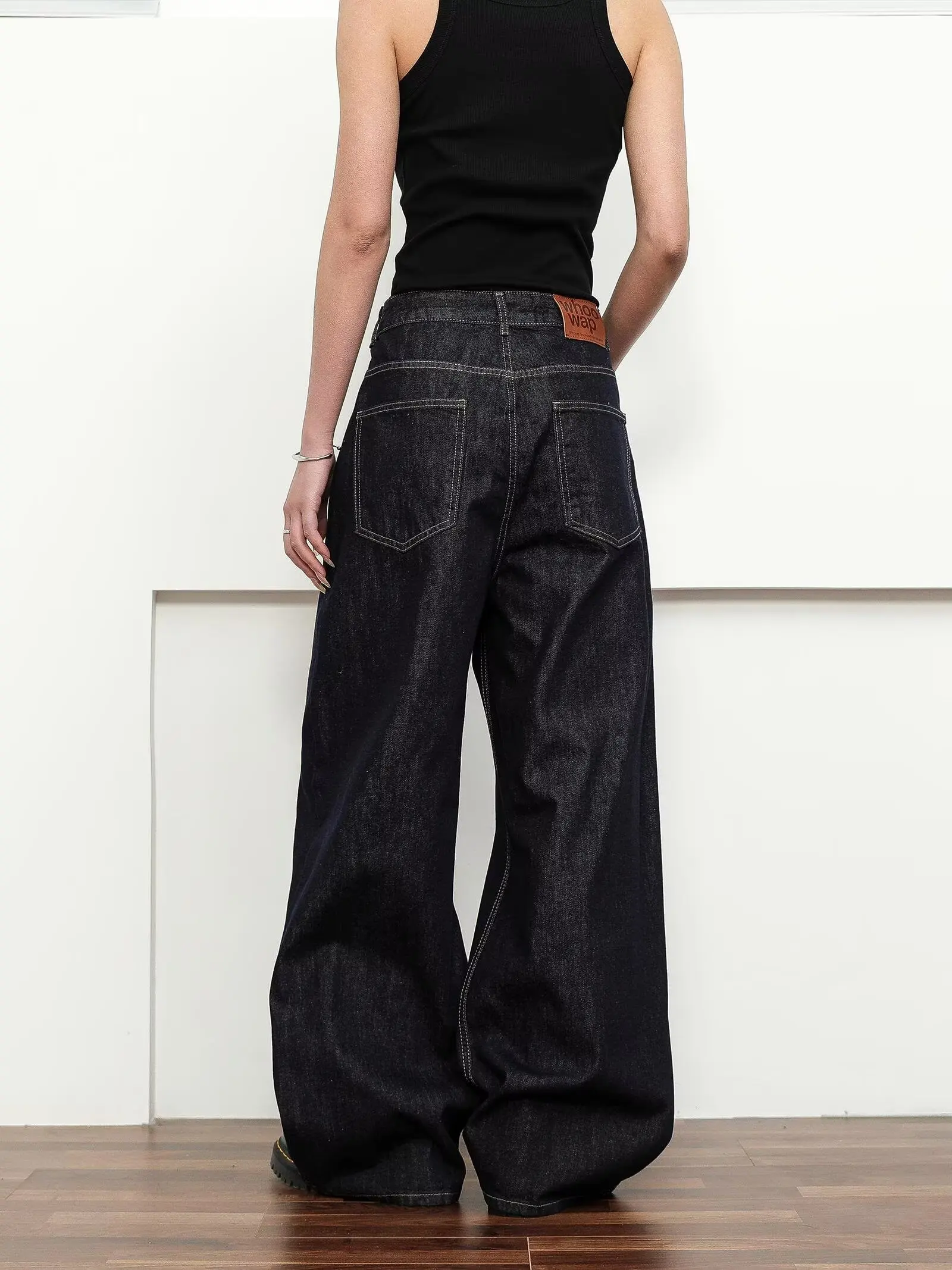 Retro Breasted Black Jeans Curved Knife Pants Casual Loose Wide Leg Trousers Straight Leg Jeans Three-dimensional Scimitar Pants