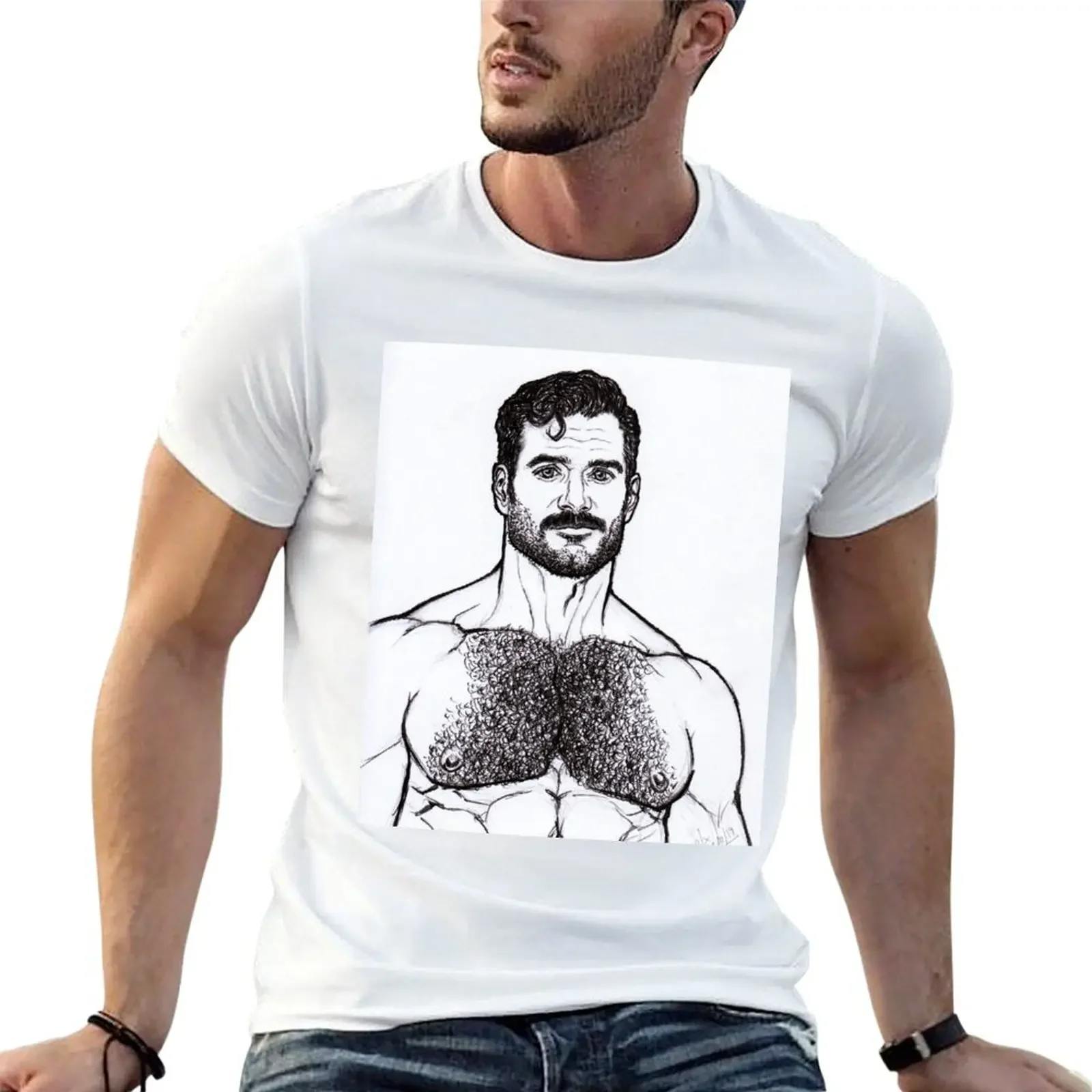 The Sketched Mustache T-Shirt baggy shirts blacks man clothes summer top mens designer t shirt