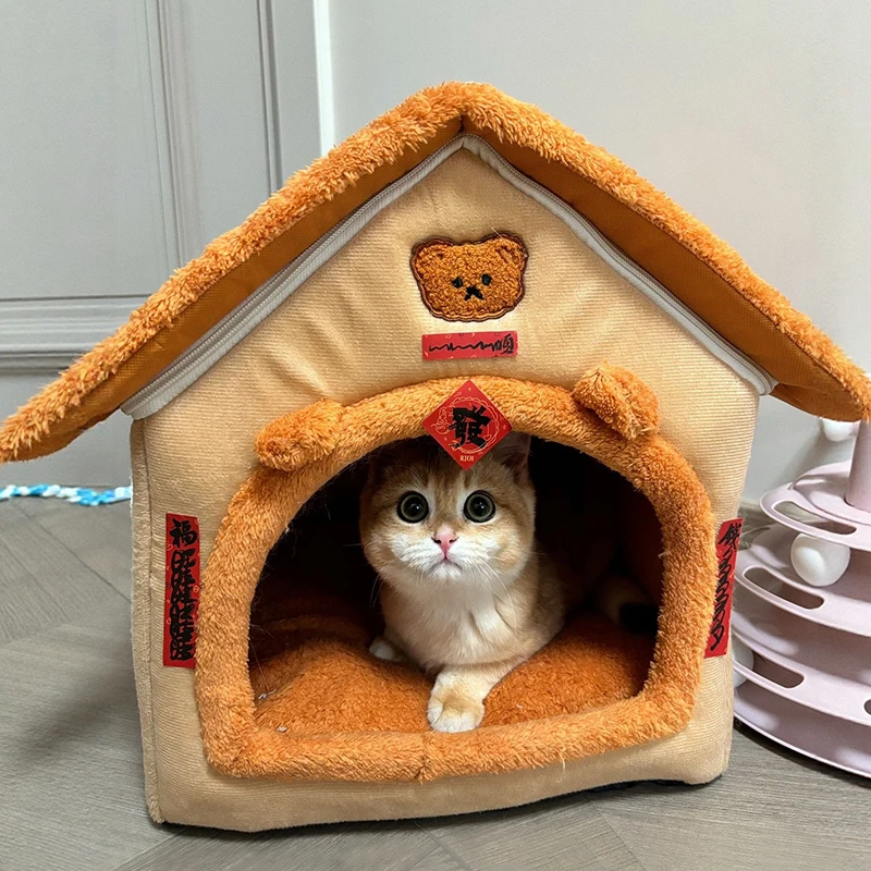 

Warm Detachable Dog House Villa Semi-Closed Sle Pet elter Four Seasons Universal Cleanlin Se for Kittens And Dogs