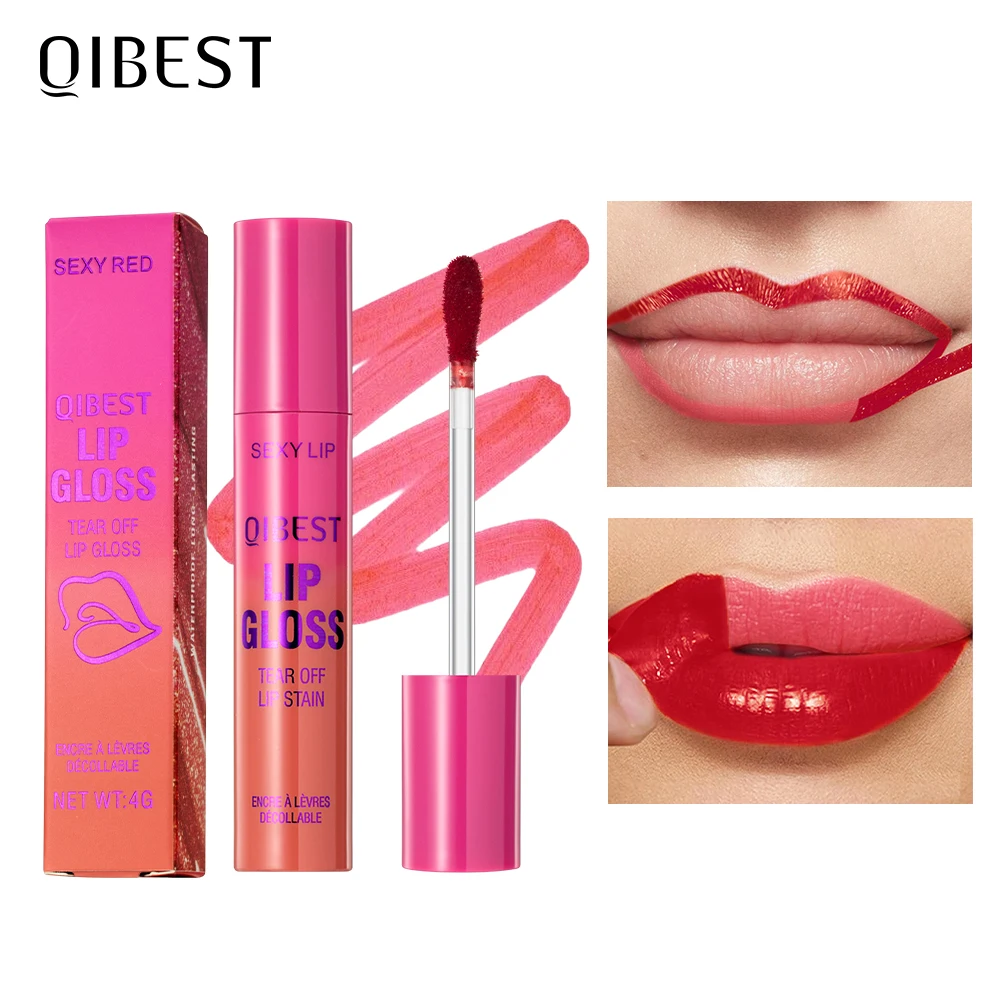 QIBEST Peel Off Lip Stain Matte Outline Contour Tattoo Lipgloss Waterproof Transfer Resistant Tear Off Lip Gloss Tint Cosmestics
