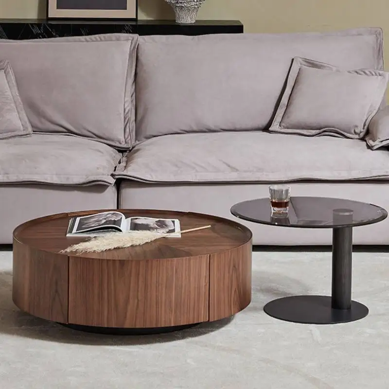 Mesa de centro redonda luxuosa, design para sala de estar, apartamento, centro, madeira moderna, baixa, móveis redonda para casa