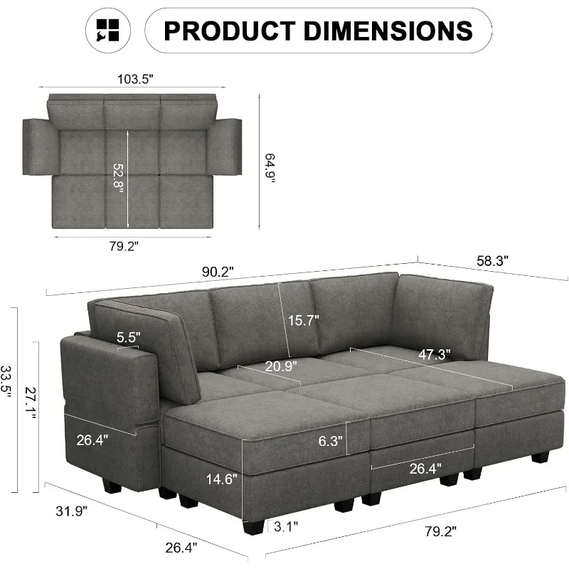 Modular Sectional Sofa Sleeper Modular Sectional Couch Sofa Convertible Sectional Couch Reversible Sofa Bed Grey