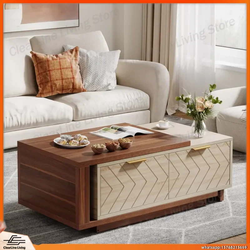Tribesigns Extendable Coffee Table 42 to 65 Inch Adjustable Reversible Wood Living Room Coffee Table with 2 Storage Drawers