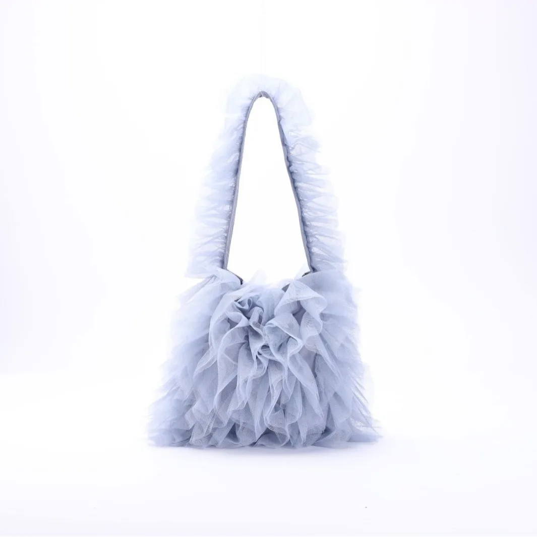 

Sweet Girl Style Lace Pleated Bag, Lace Soft Yarn Splicing Portable Fashion Style Underarm Shoulder Bag, Women Handbags