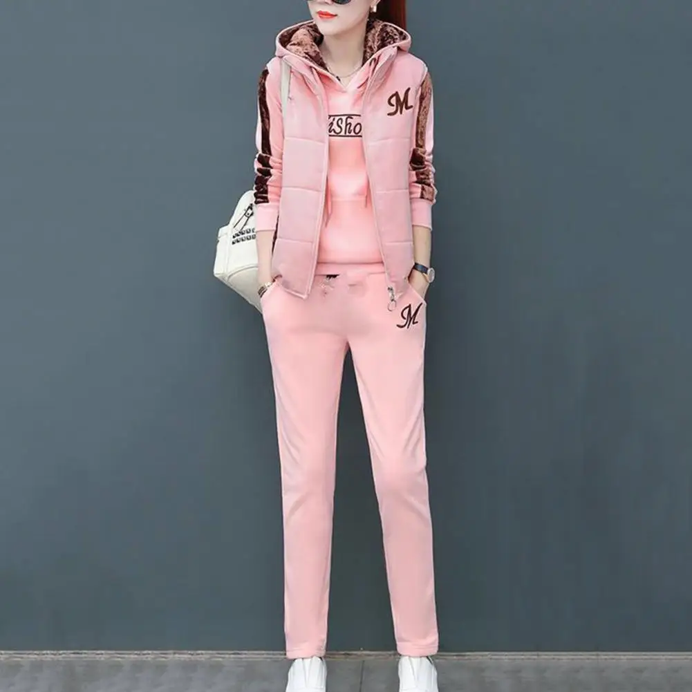 3Pcs/Set Casual Outfit Simple Pullover Waistcoat Hoodie Pants Fall Winter Hooded Loose Fit Casual Tracksuit for Outdoor