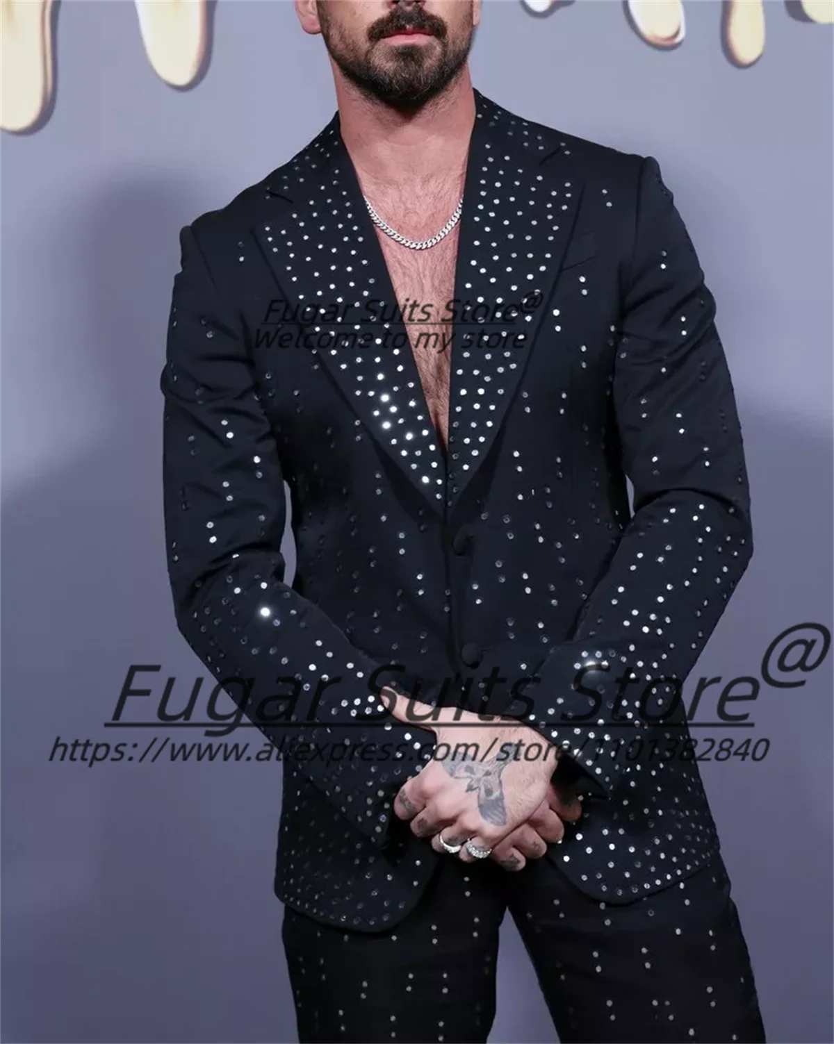 

High-end Shiny Formal Men Suits Customized Slim Fit Notched Lapel Groom Wedding Tuxedos2Pcs Sets Male Prom Blazers Costume Homme