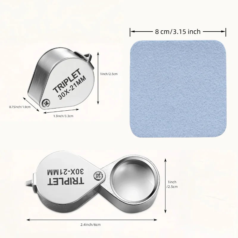 30X Pocket Loupe Magnifier Jewelry Magnifying Glass Foldable Diamond Triplet Jewelers Eye Glass Tool Reading Magnifier
