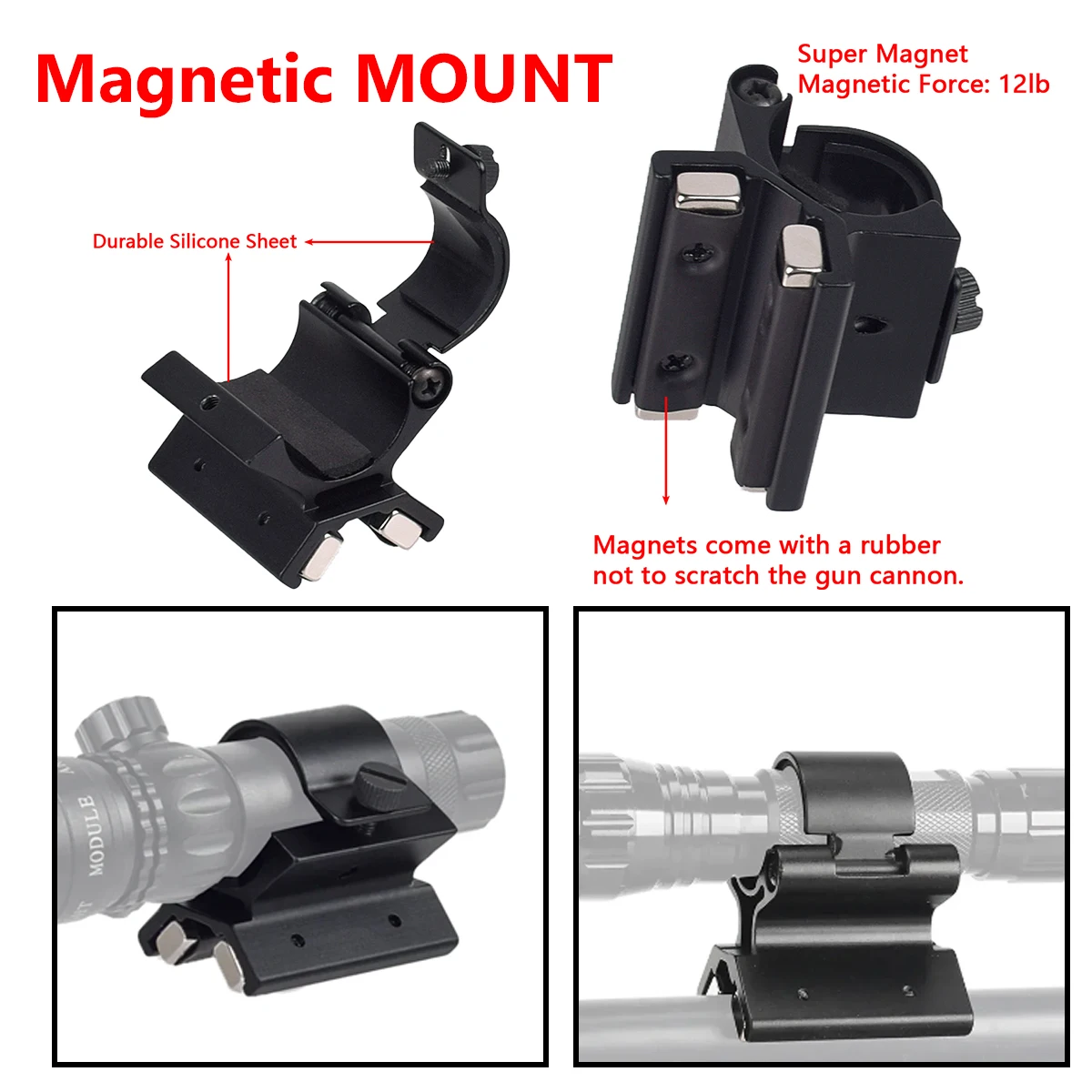 Tactical 25.4mm Ring 7 Type Quick Release Offset Flashlight Holder Magnetic 20mm Picatinny Rail Sight Scope Hunting Gun Mount