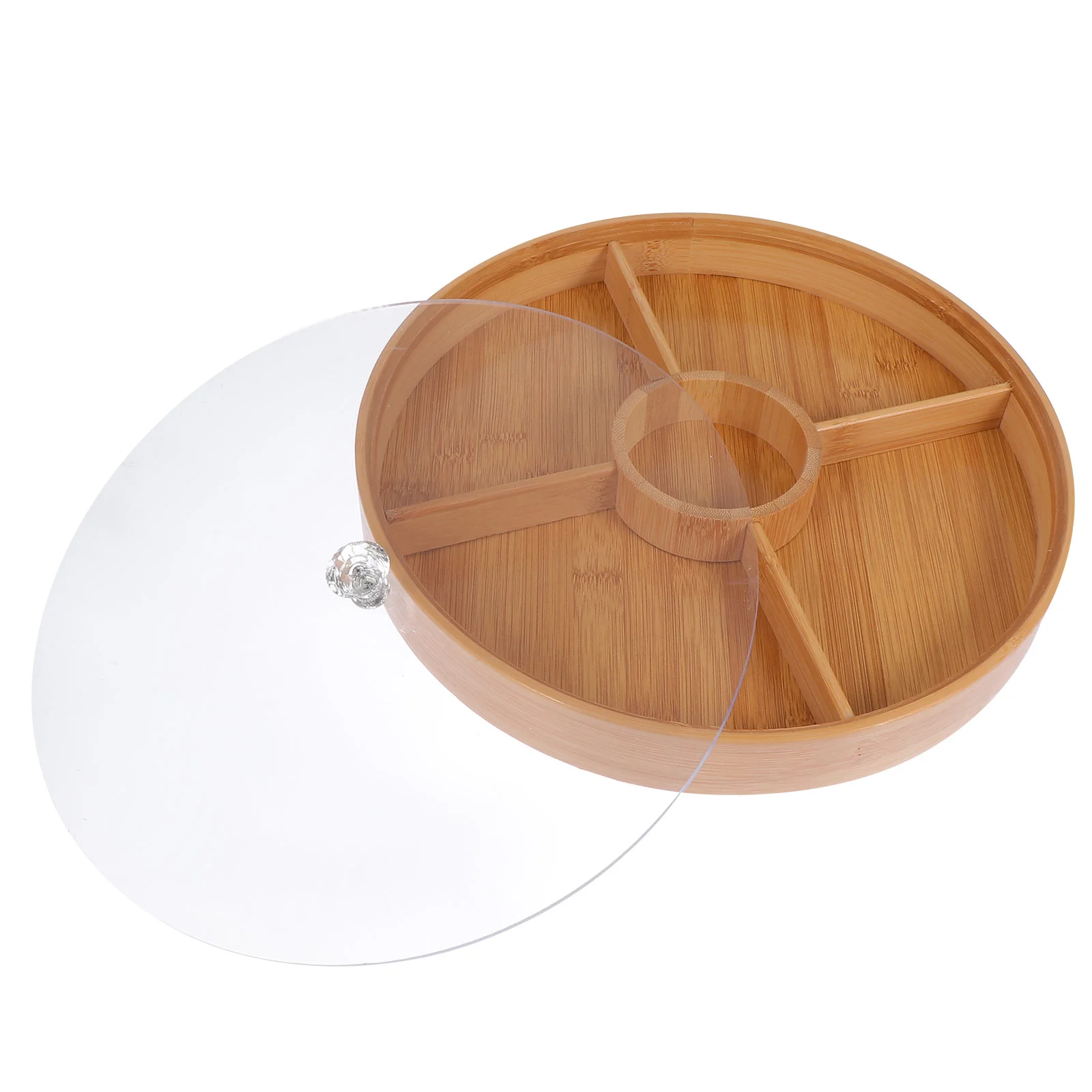 Bamboo Dried Fruit Snack Plate Compartment Food Storage Tray Appetizer Serving Platter Candy Pastry Nuts Dish With Lid