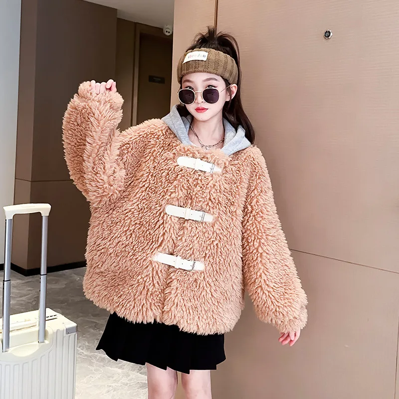 Girls Coat Winter 2024 New Style Children Thickened Fur Coat Autumn and Winter Clothes Korean Simple Style Fashion Coat Clothes