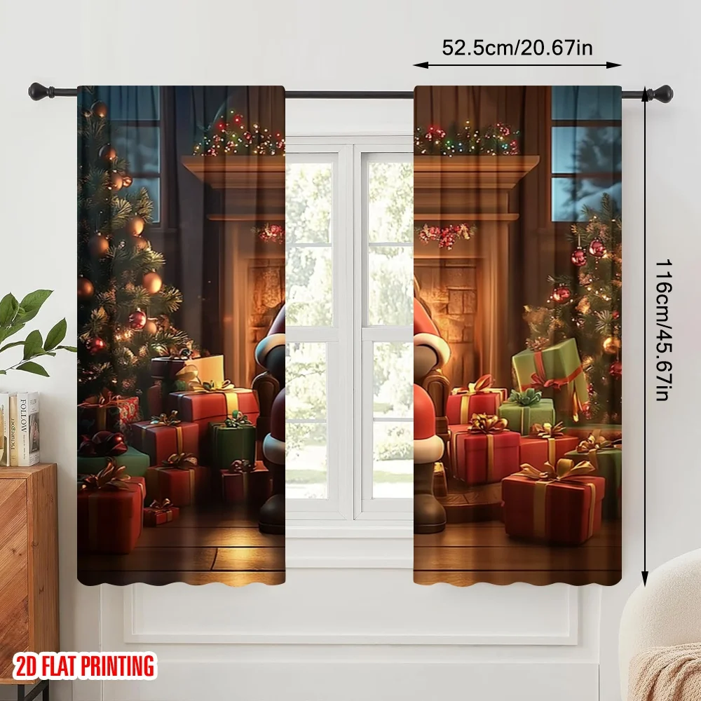 2pcs,2D plane printing Curtains Fire wall hanging (2) Versatile Durable Polyester (without rod) Gifts for Bedroom and Various