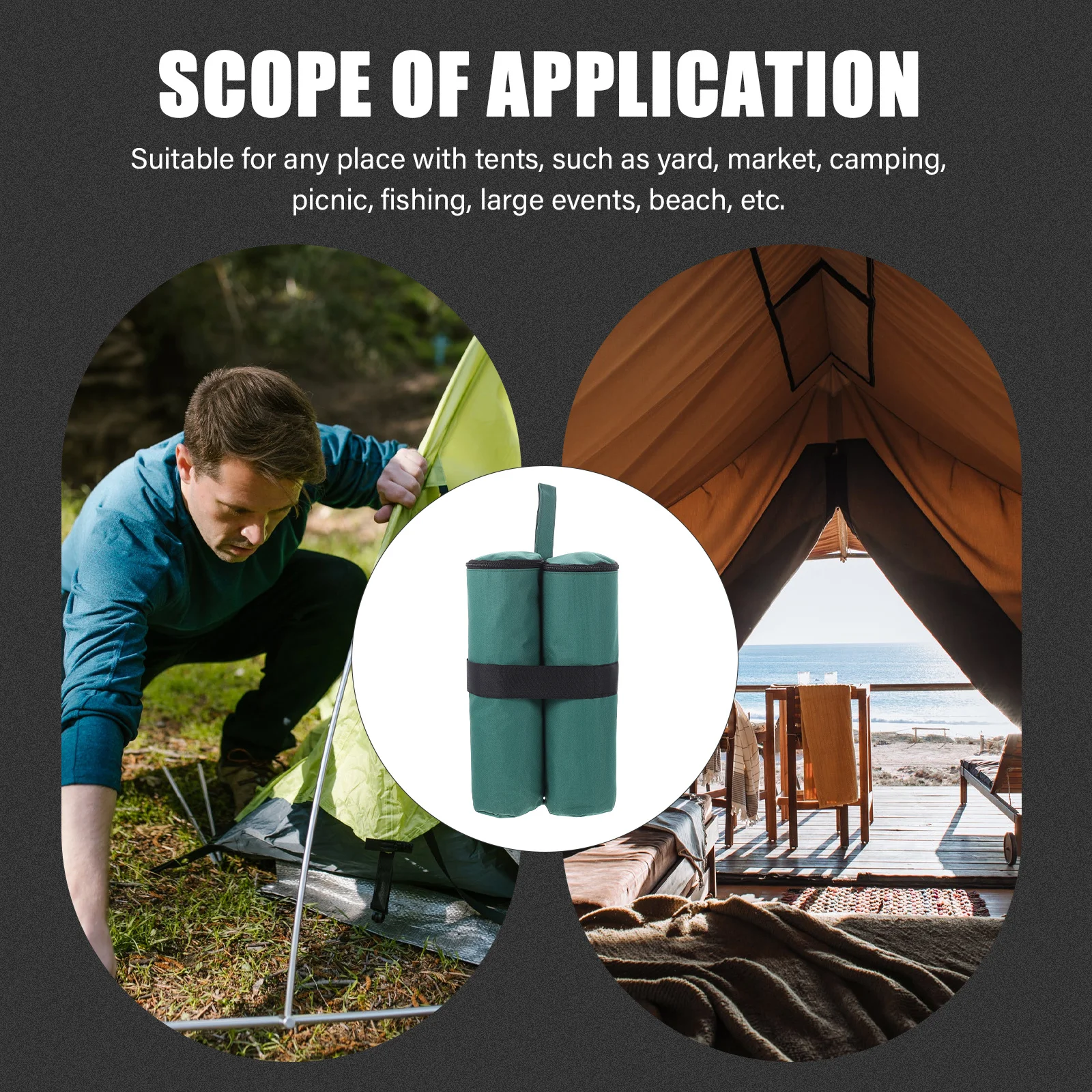 2 قطعة أكياس الرمل في الهواء الطلق الأخضر الداكن أكسفورد القماش خياطة قوية دائم أكياس المرجحة السحابة تحديد أداة للتخييم