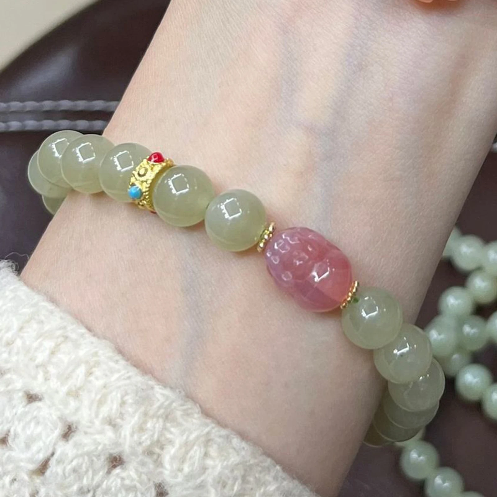 

Natural White Hetian Jade Bracelet Lucky Red Skin Clear Water And Bangle Beads Friendship Jewelry Gift Hot Selling