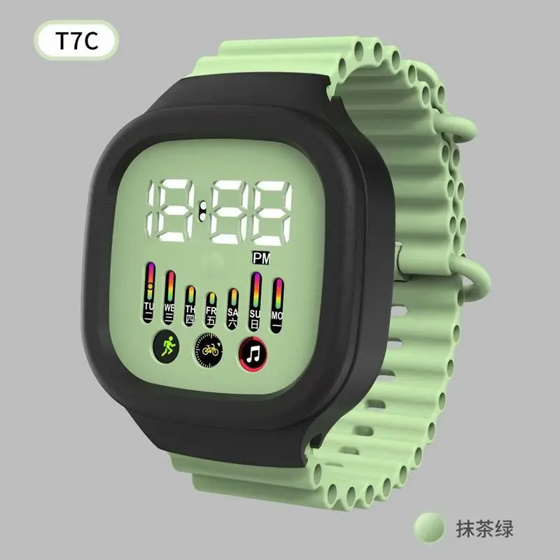 رائجة البيع للموسم الجديد LED ساعة إلكترونية T7C الشمبانيا الأسود المحيط حزام موضة طالب ساعة رياضية رقمية الهدايا