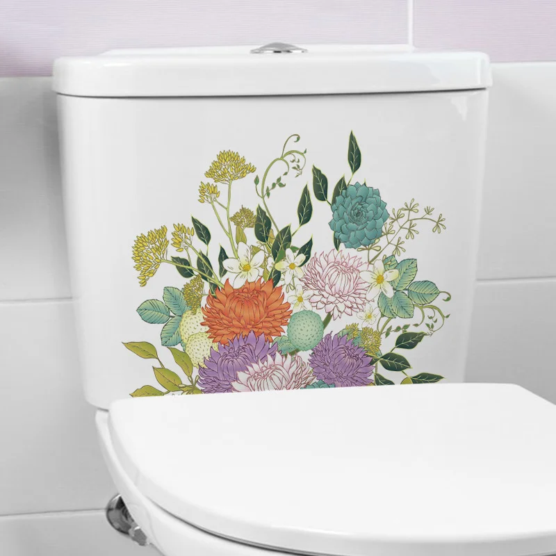 Plantar Adesivos De Banheiro Floral, Murais De PVC, Impermeável, Pinturas Auto-adesivas, Decoração Do Banheiro, Tampa Da Tampa Do Vaso Sanitário Adesivos